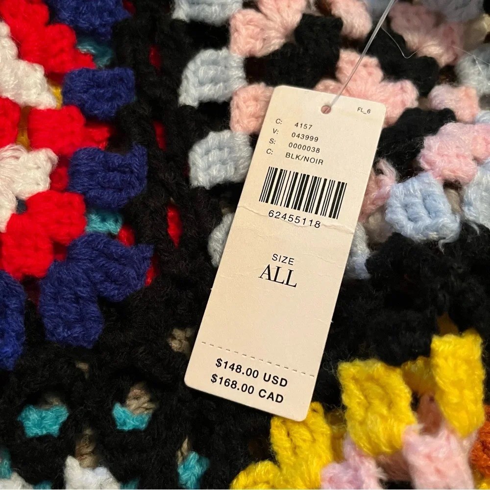 NWT BY ANTHROPOLOGIE Colorblocked Granny Square Crochet Cardigan Black One Size - Picture 3 of 12